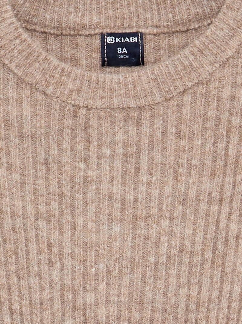 Robe en tricot côtelé à manches longues Beige - Kiabi