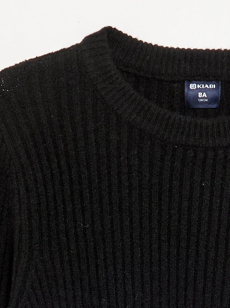 Robe en tricot côtelé à manches longues Noir - Kiabi