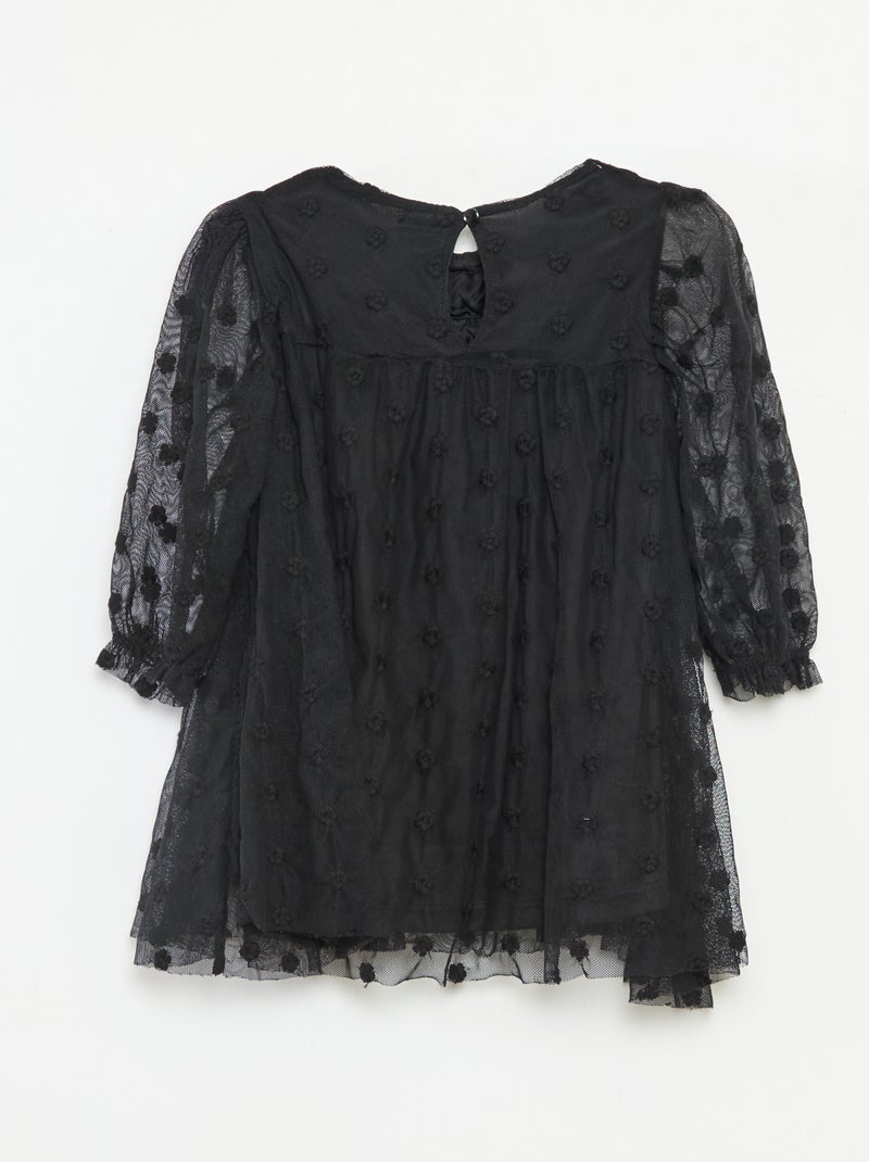 Robe en tulle avec broderies fleurs Noir - Kiabi