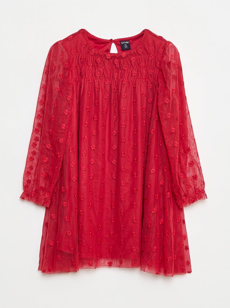 Robe en tulle avec broderies fleurs Rouge - Kiabi