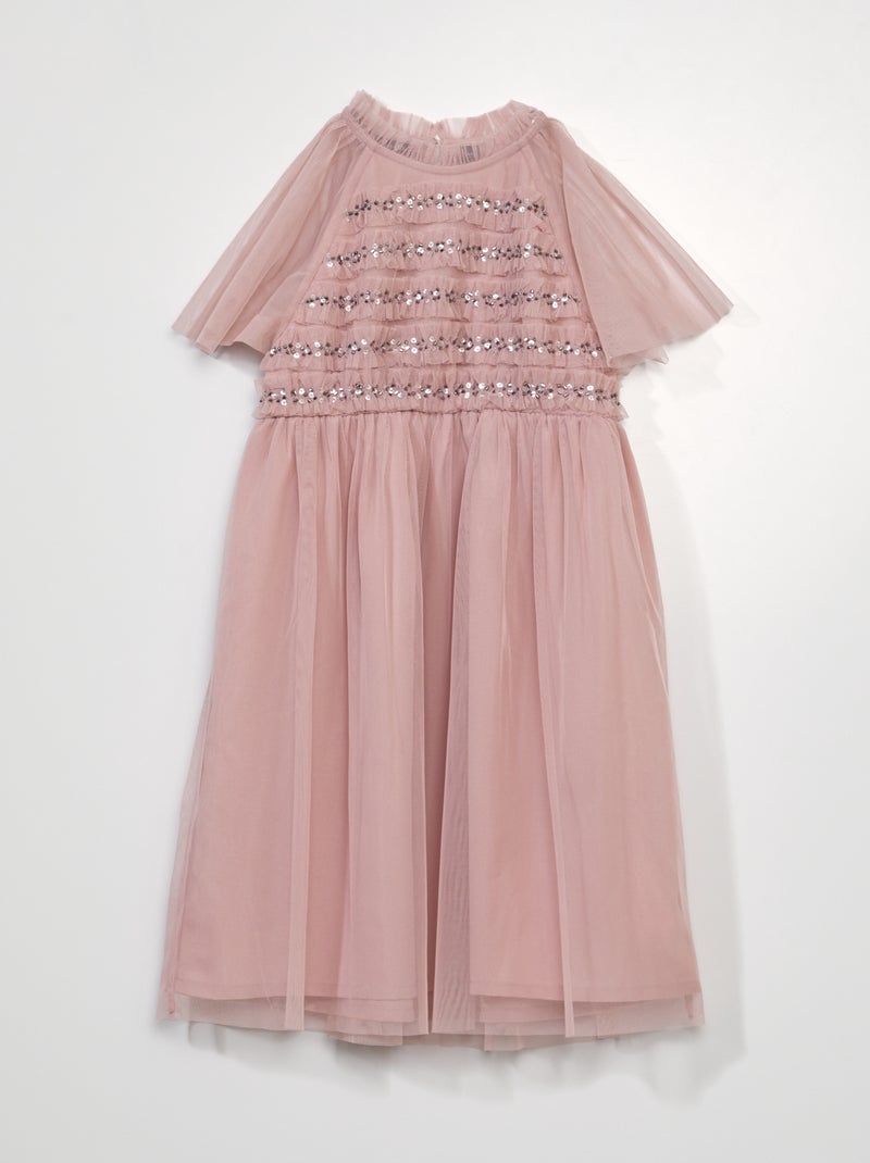 Robe en tulle avec sequins et volants rose - Kiabi