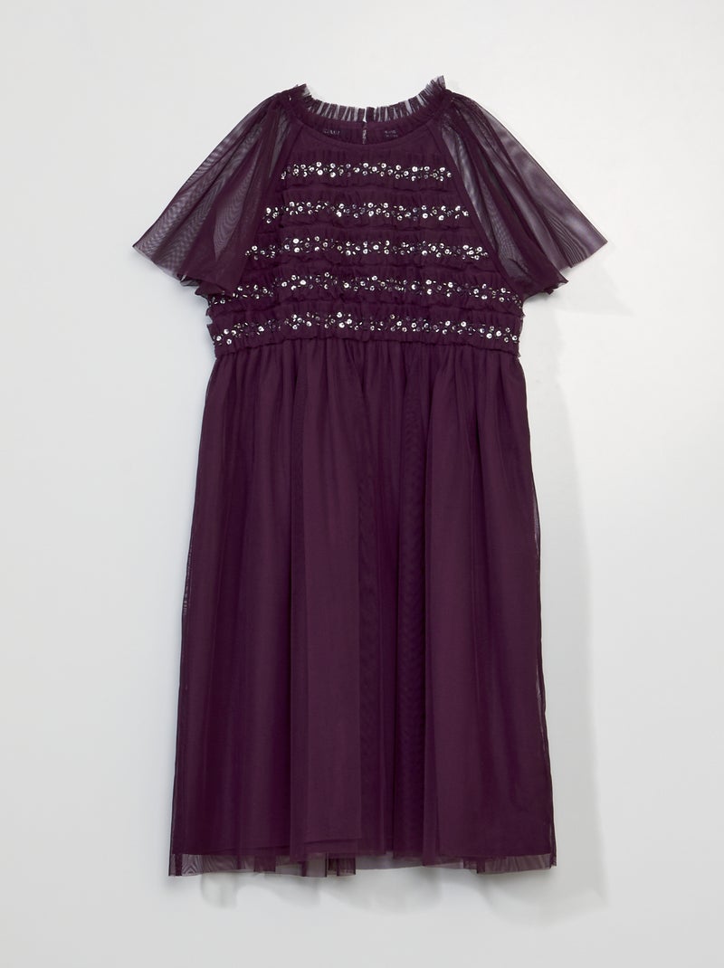 Robe en tulle avec sequins et volants Violet - Kiabi