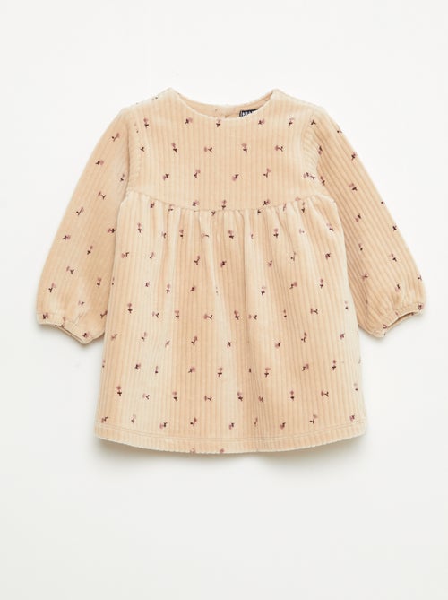 Robe en velours à manches longues avec motif - Kiabi