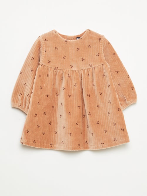 Robe en velours à manches longues avec motif - Kiabi