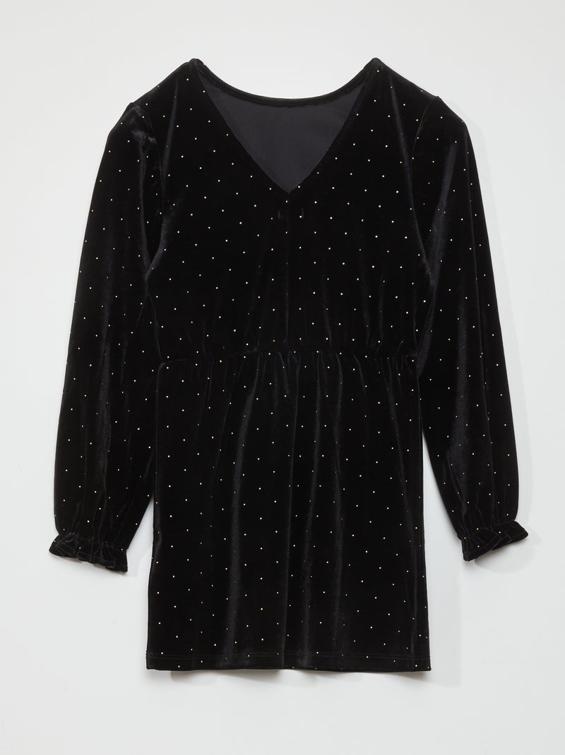Robe en velours à manches longues noir - Kiabi
