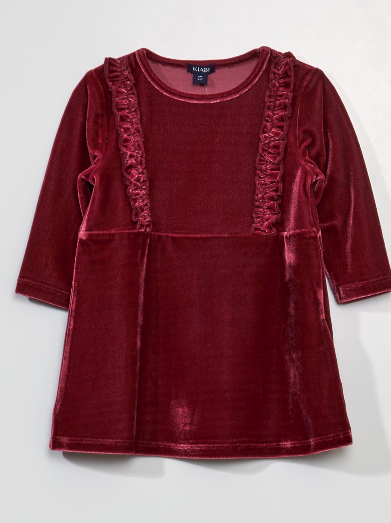 Robe en velours avec fronces Rouge rhubarbe - Kiabi