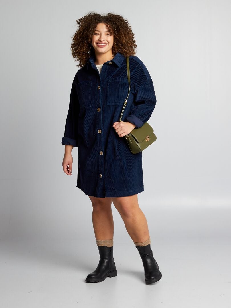 ROBE COURTE DROITE EN VELOURS CÔTELÉ - BLEU MARINE - FEMME | H&M FR