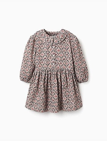 Robe en velours côtelé à manches longues avec motif floral
