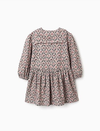 Robe en velours côtelé à manches longues avec motif floral