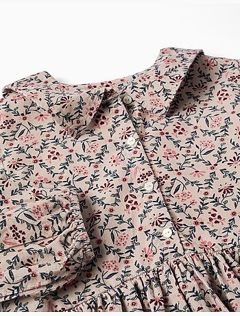 Robe en velours côtelé à manches longues avec motif floral