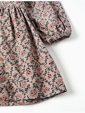 Robe en velours côtelé à manches longues avec motif floral