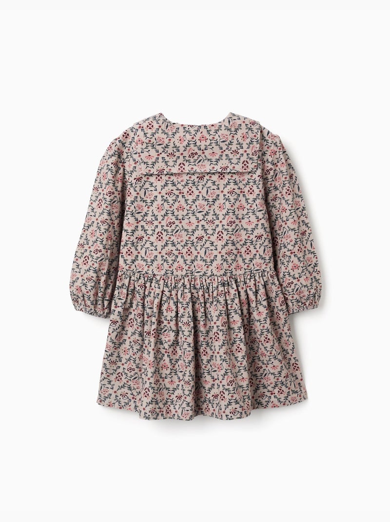 Robe en velours côtelé à manches longues avec motif floral Beige clair - Kiabi