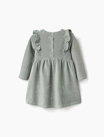 Robe en velours côtelé à manches longues avec volants