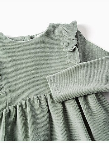 Robe en velours côtelé à manches longues avec volants