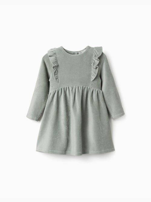 Robe en velours côtelé à manches longues avec volants - Kiabi