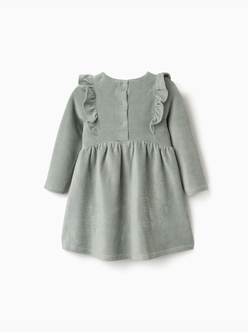 Robe en velours côtelé à manches longues avec volants Vert - Kiabi