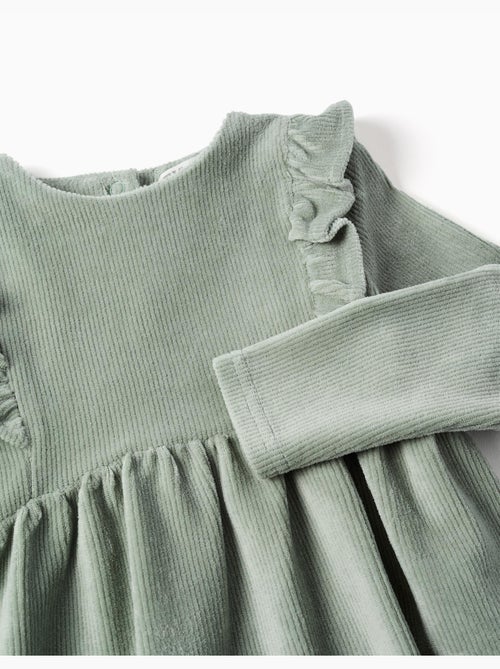 Robe en velours côtelé à manches longues avec volants - Kiabi