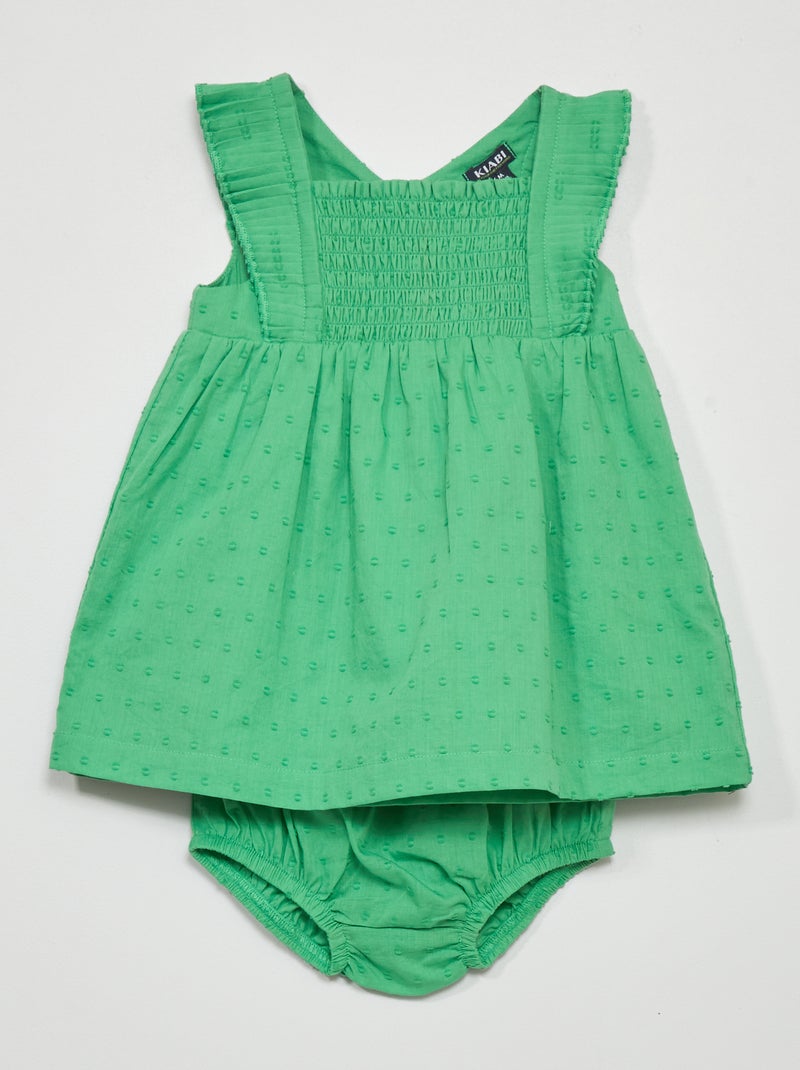 Robe en voile de coton + culotte - 2 pièces Vert - Kiabi