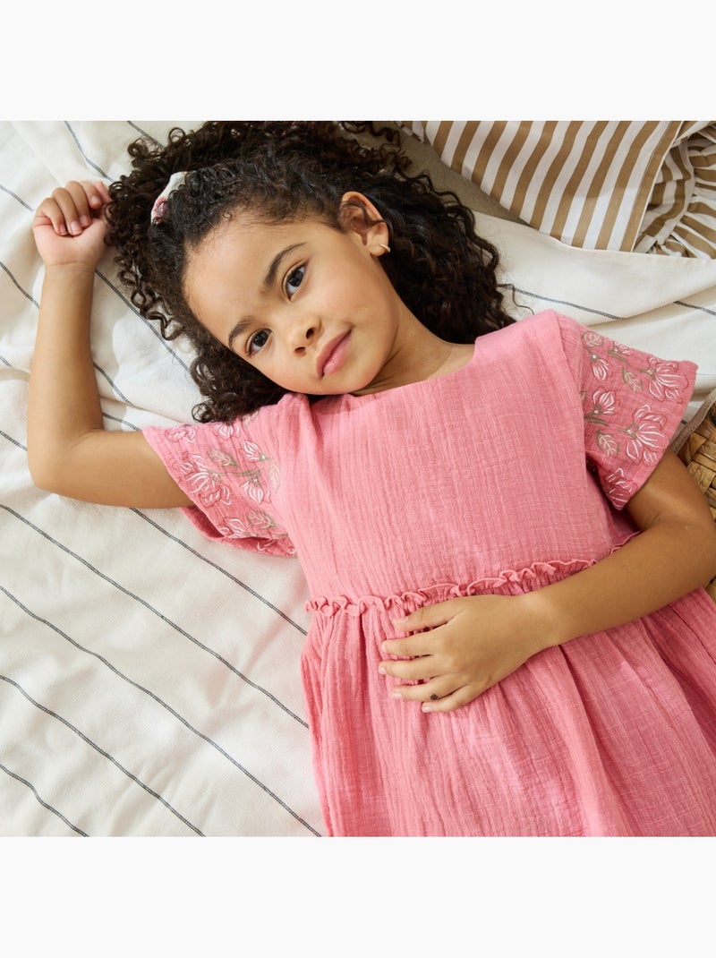 Robe enfant en gaze de coton + chouchou anaelle Rose - Kiabi