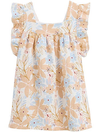 Robe enfant en gaze de coton praline