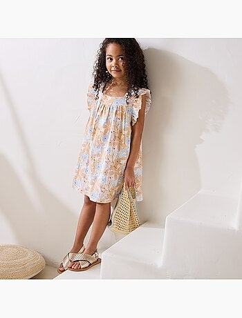 Robe enfant en gaze de coton praline