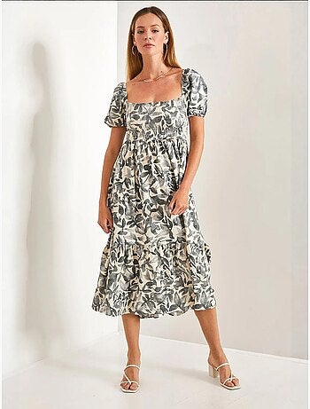 Robe évasée à col carré et à motifs multiples lucci