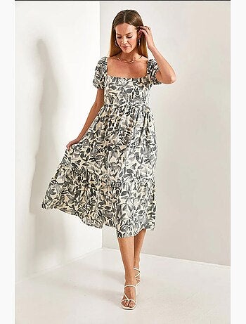 Robe évasée à col carré et à motifs multiples lucci