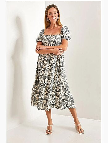 Robe évasée à col carré et à motifs multiples lucci
