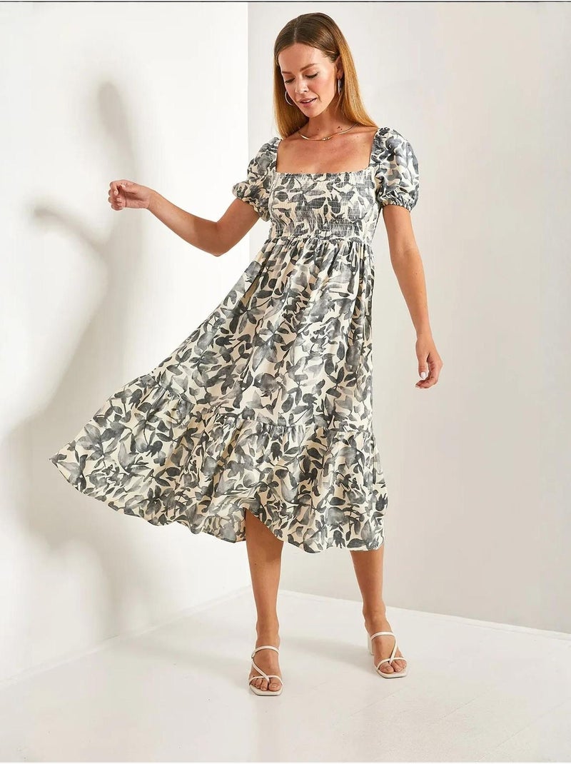 Robe évasée à col carré et à motifs multiples lucci Gris - Kiabi
