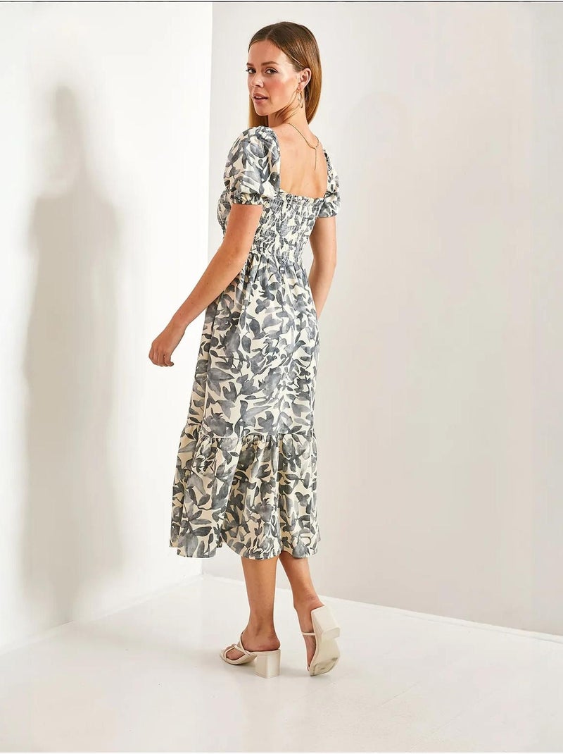 Robe évasée à col carré et à motifs multiples lucci Gris - Kiabi