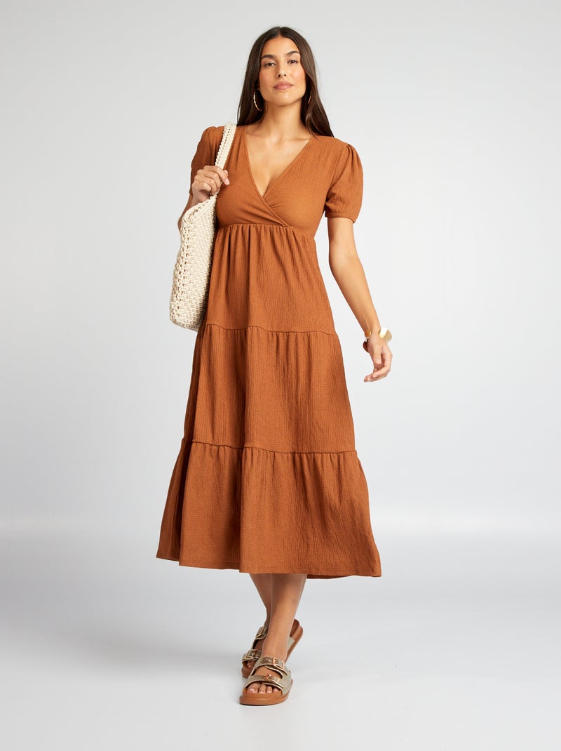 Robe évasée à volants Marron - Kiabi