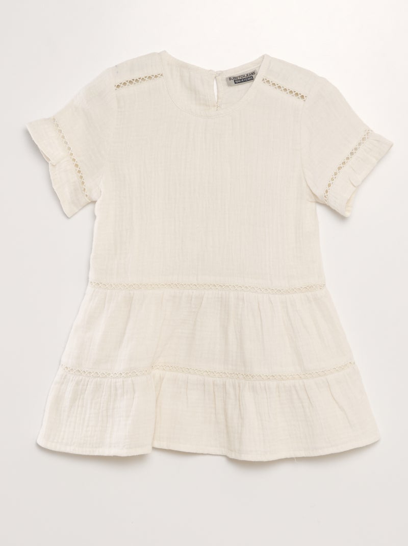Robe évasée en gaze de coton Crème - Kiabi