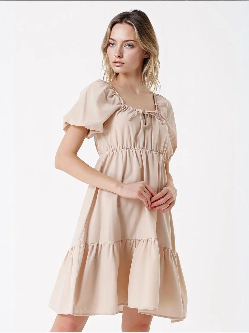 Robe évasée en popeline bdart Beige argile - Kiabi