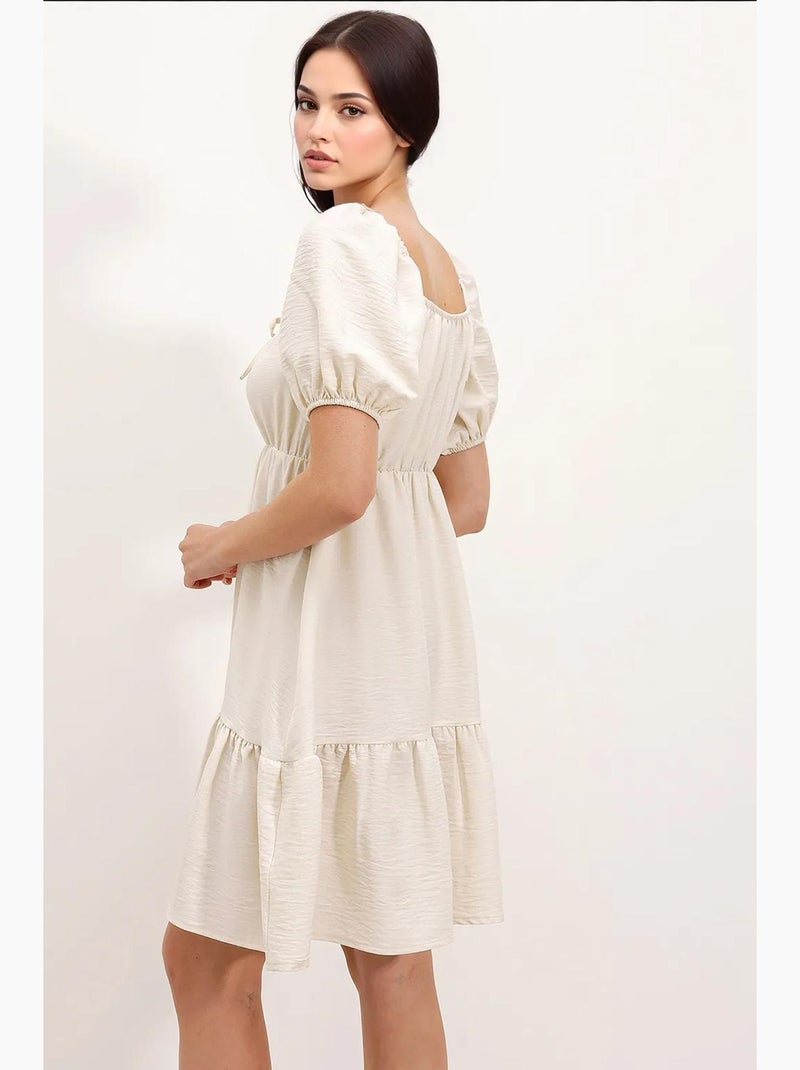 Robe évasée en popeline bdart Ivoire - Kiabi