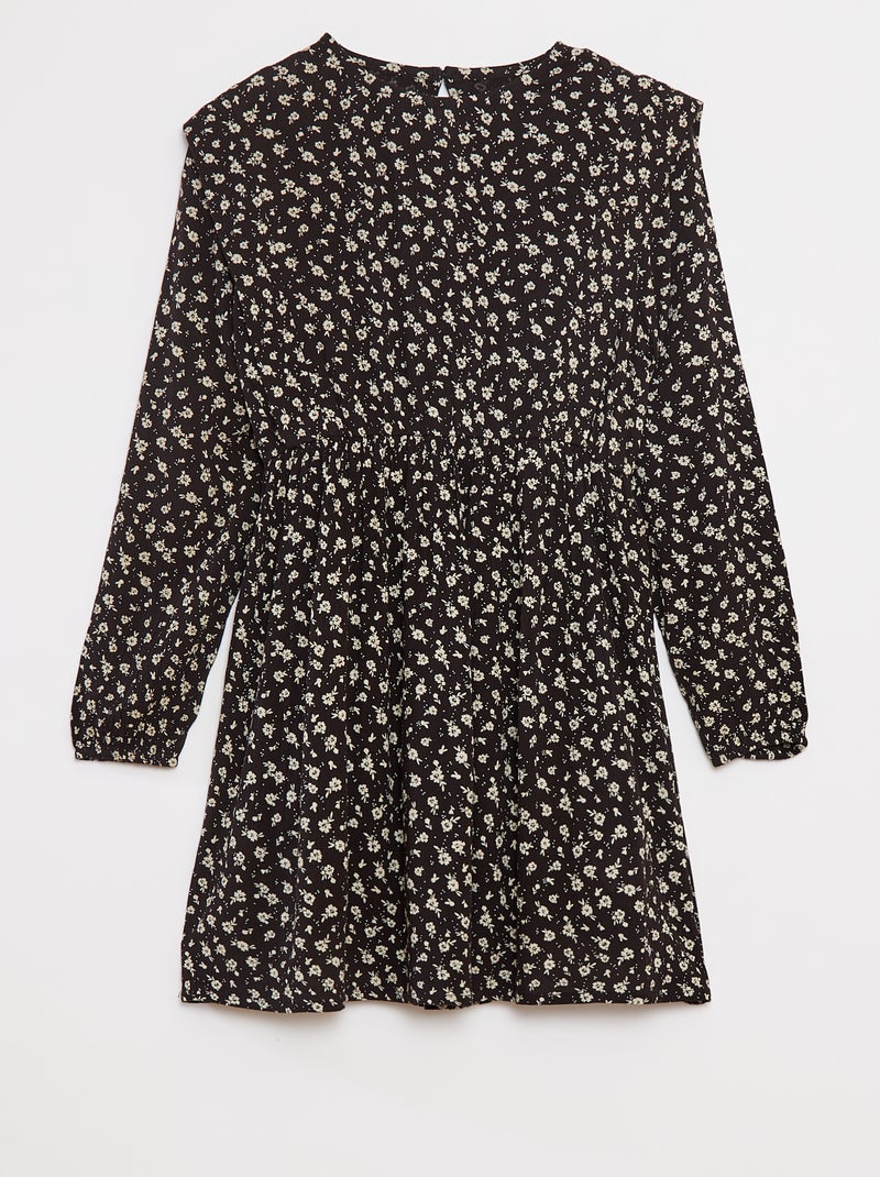 Robe fluide à fleurs en maille crêpe Noir - Kiabi