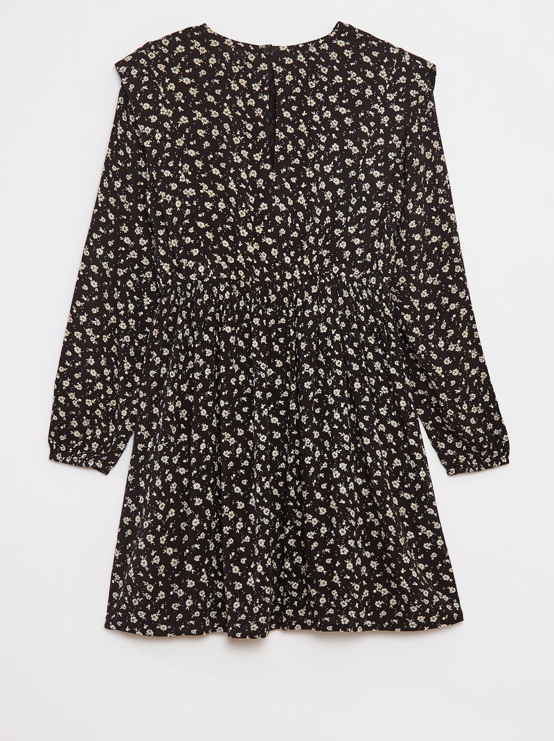 Robe fluide à fleurs en maille crêpe Noir - Kiabi