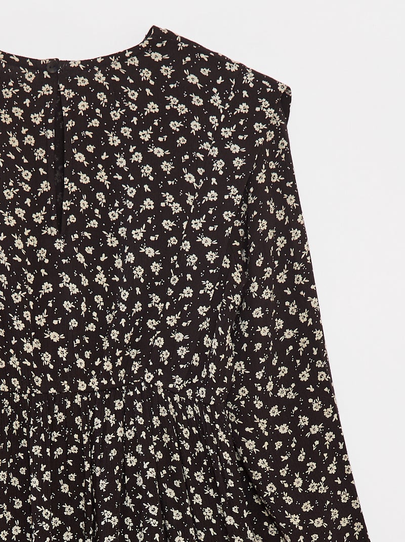 Robe fluide à fleurs en maille crêpe Noir - Kiabi