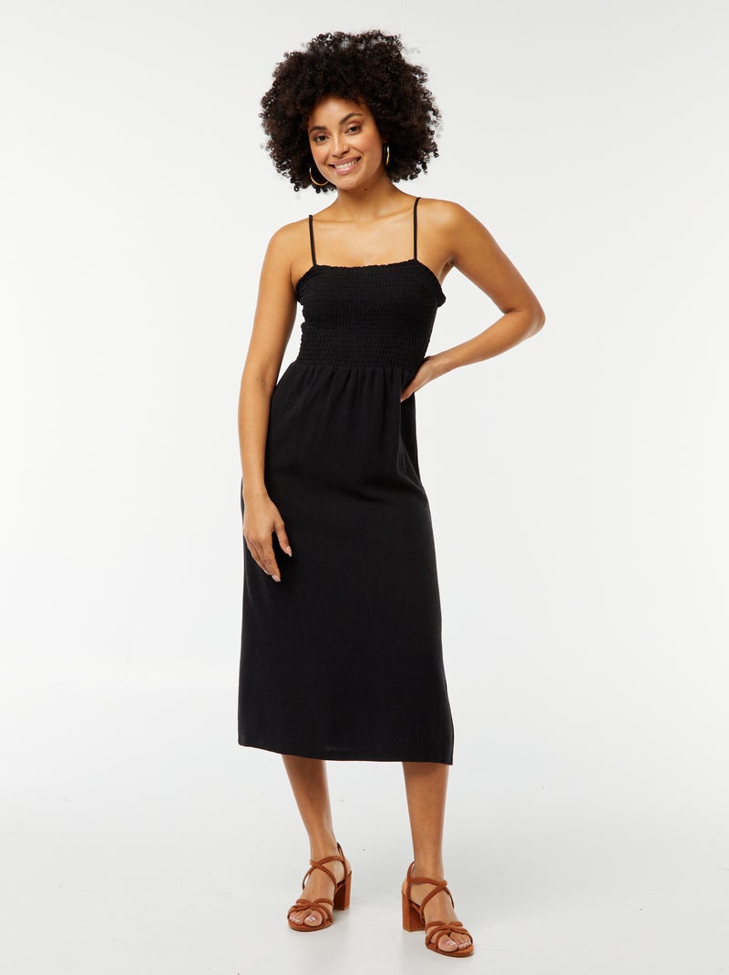 Robe fluide en lin mélangé Noir - Kiabi