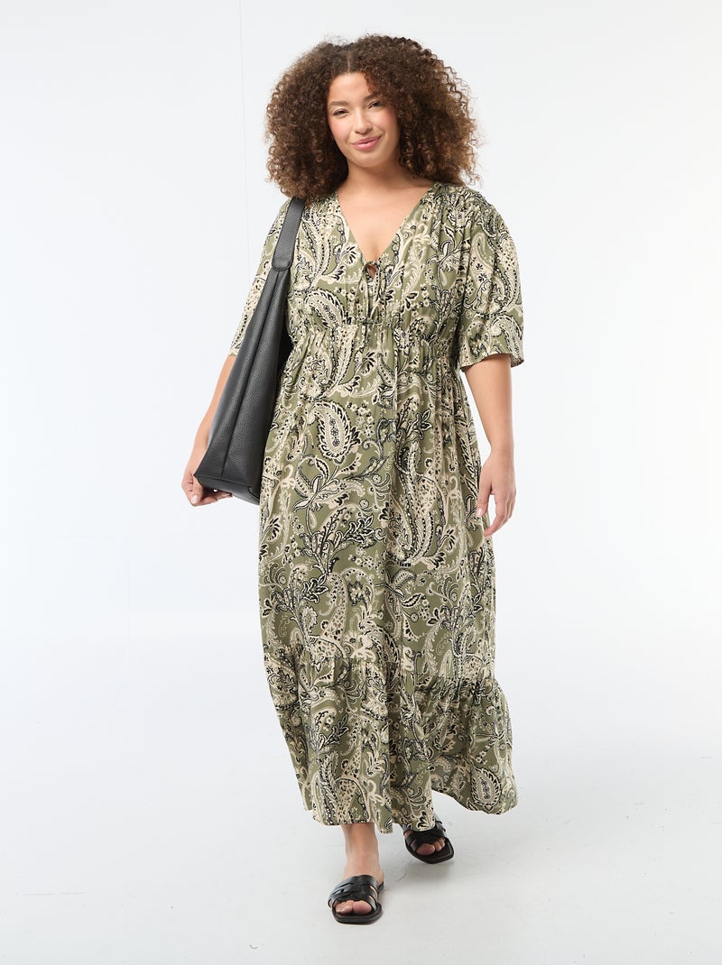 Robe fluide imprimée fantaisie Vert - Kiabi