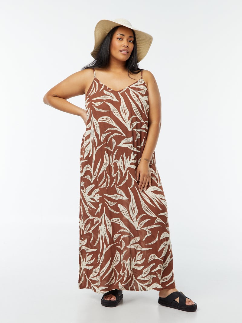 Robe fluide longue avec fines bretelles réglables Marron - Kiabi
