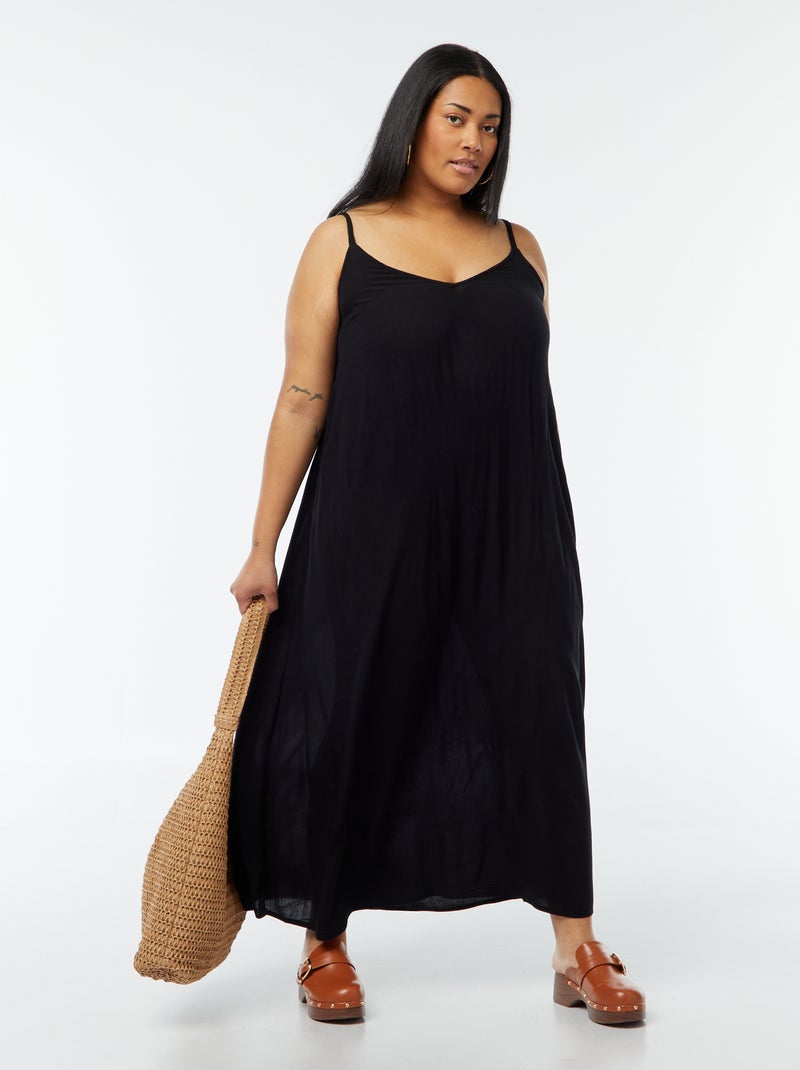 Robe fluide longue avec fines bretelles réglables noir - Kiabi