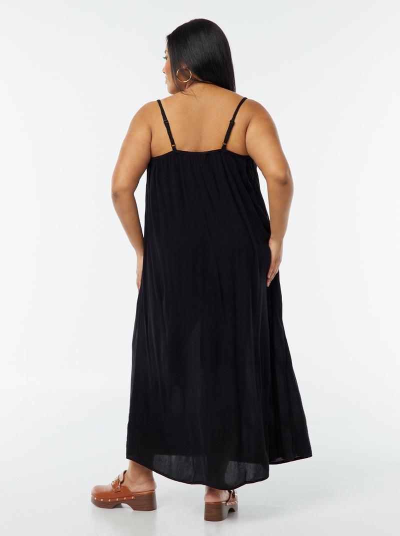 Robe fluide longue avec fines bretelles réglables noir - Kiabi
