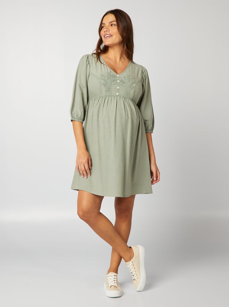Robe grossesse en lin mélangé Vert Maternité Kiabi