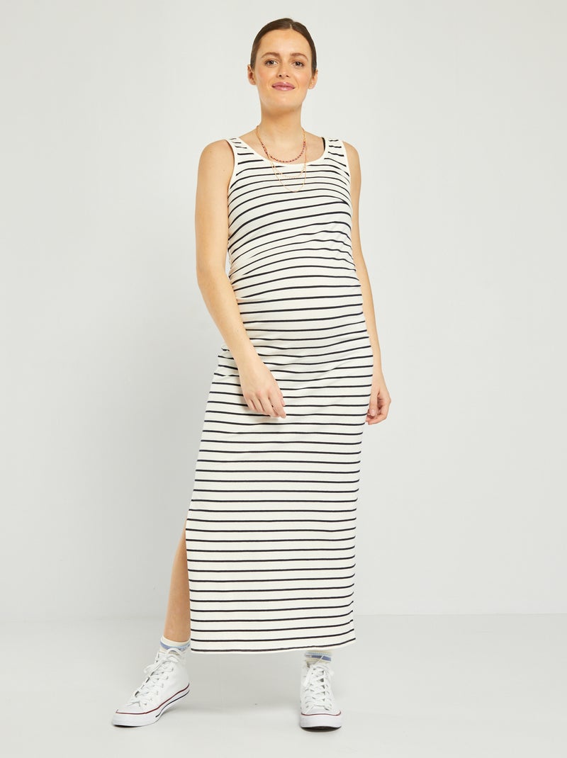Robe grossesse longue à 'rayures' Blanc rayé - Kiabi