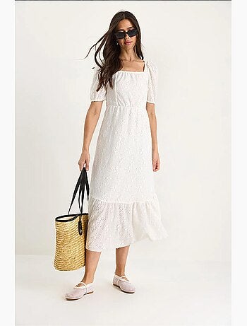 Robe guipure midi col carré lucci