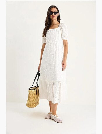 Robe guipure midi col carré lucci