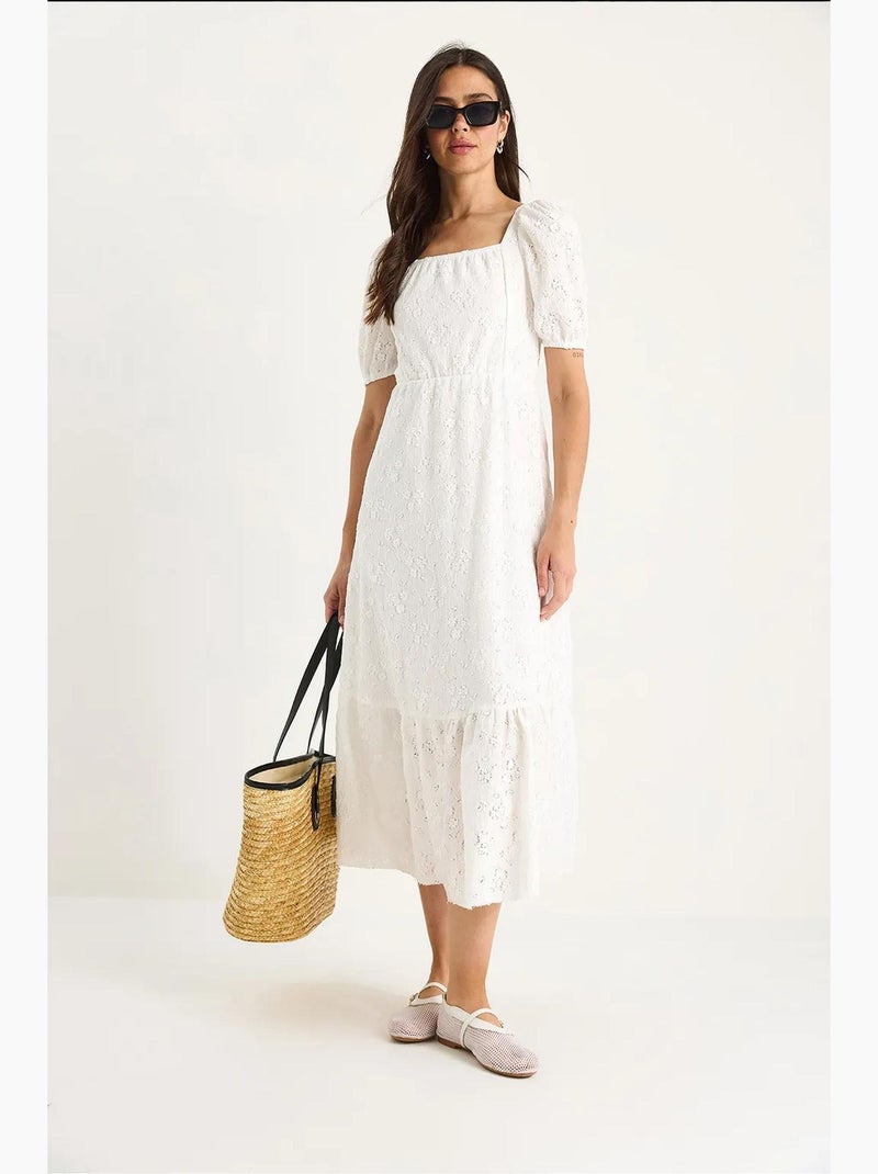Robe guipure midi col carré lucci Blanc - Kiabi