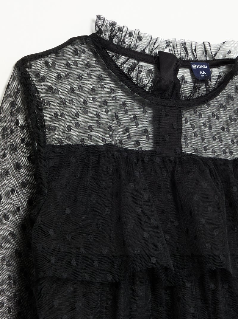 Robe 'Halloween' à manches longues en plumetis avec col montant Noir - Kiabi
