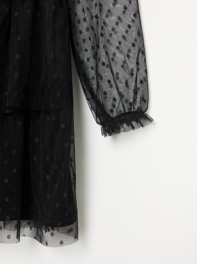 Robe 'Halloween' à manches longues en plumetis avec col montant Noir - Kiabi