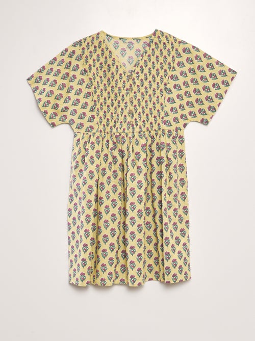 Robe imprimée en coton et lin - Kiabi